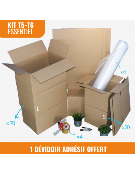 Kit déménagement T3 : 30 cartons (20 grands + 10 petits ) + 2 adhésifs dont  1 offert + 1 bulle